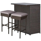 Ensemble de salle à manger Gymax 3 pièces en rotin, table et tabourets, gris et noir.