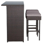 Ensemble de salle à manger Gymax 3 pièces en rotin, table et tabourets, gris et noir.