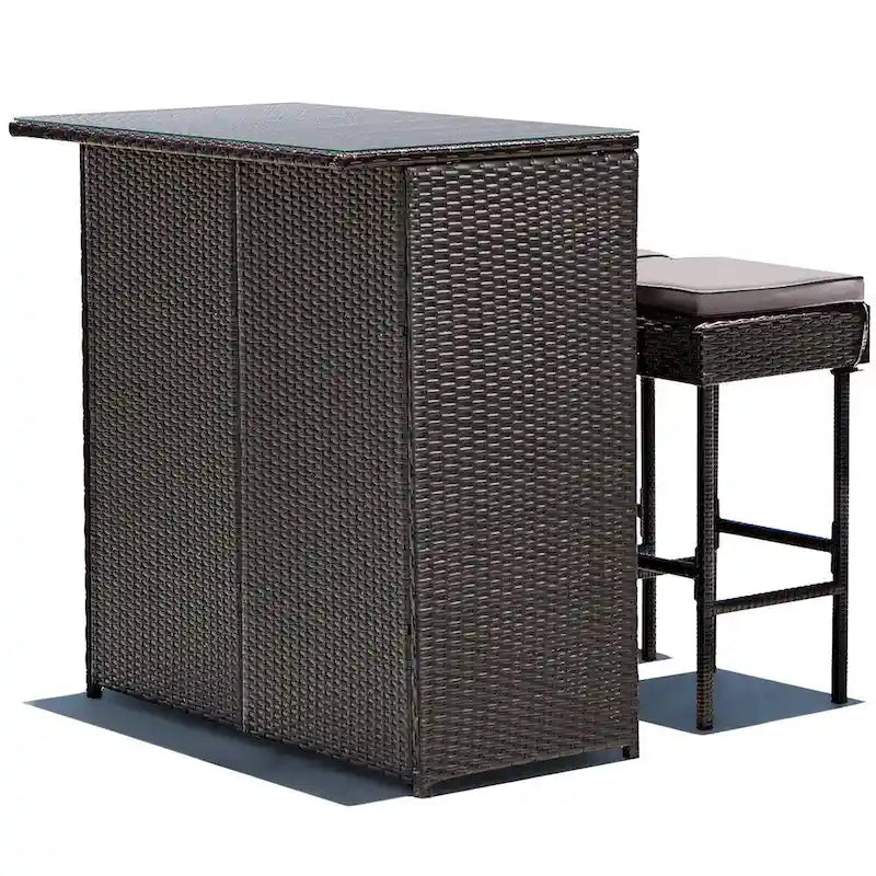 Ensemble de salle à manger Gymax 3 pièces en rotin, table et tabourets, gris et noir.