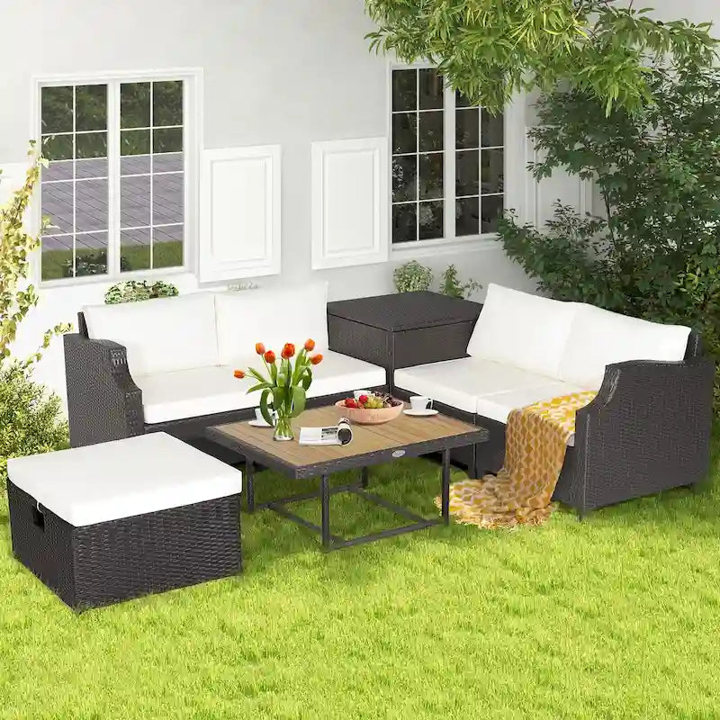 Ensemble de 7 meubles de conversation en résine tressée PE rembourrée pour patio extérieur Costway - 35 x 27 x 15 (L x l x H)