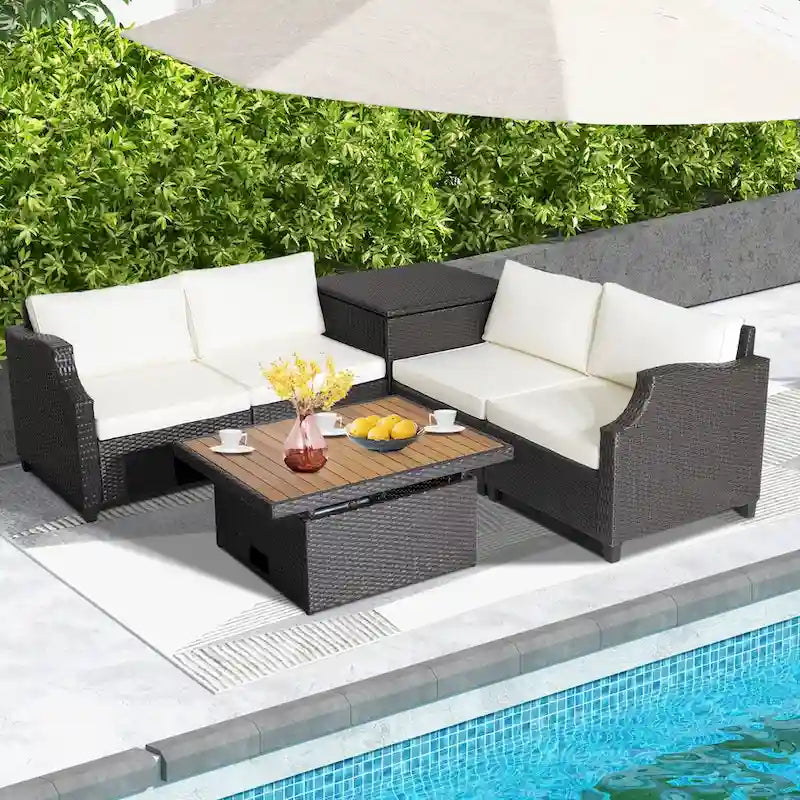 Ensemble de 7 meubles de conversation en résine tressée PE rembourrée pour patio extérieur Costway - 35 x 27 x 15 (L x l x H)