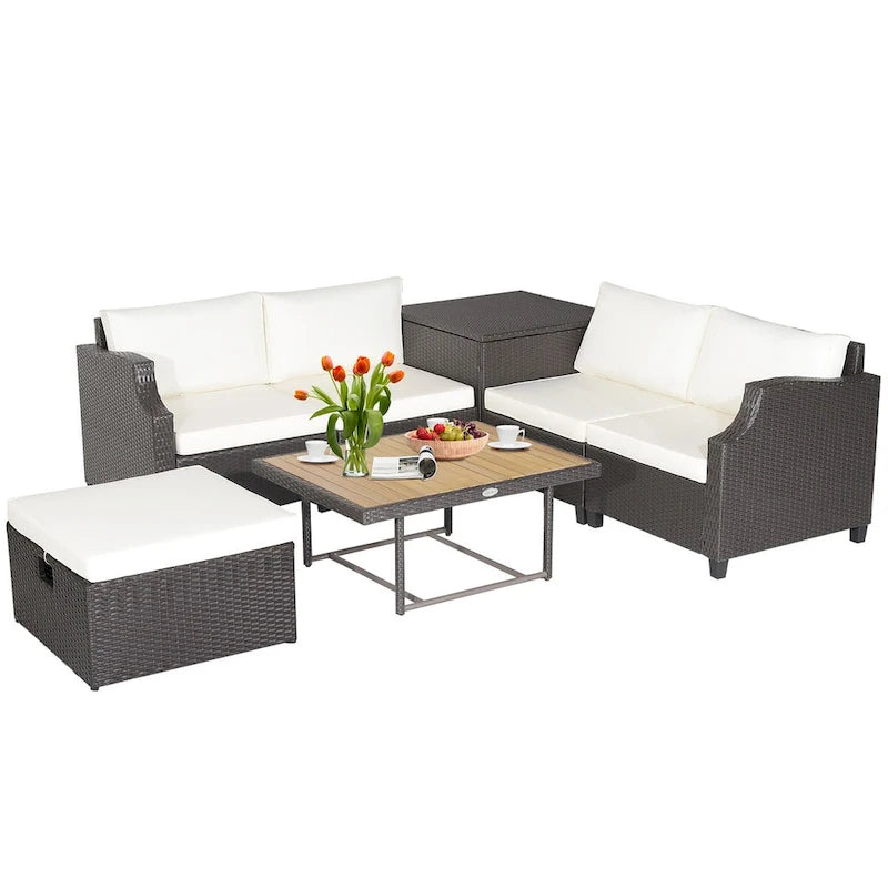 Ensemble de 7 meubles de conversation en résine tressée PE rembourrée pour patio extérieur Costway - 35 x 27 x 15 (L x l x H)