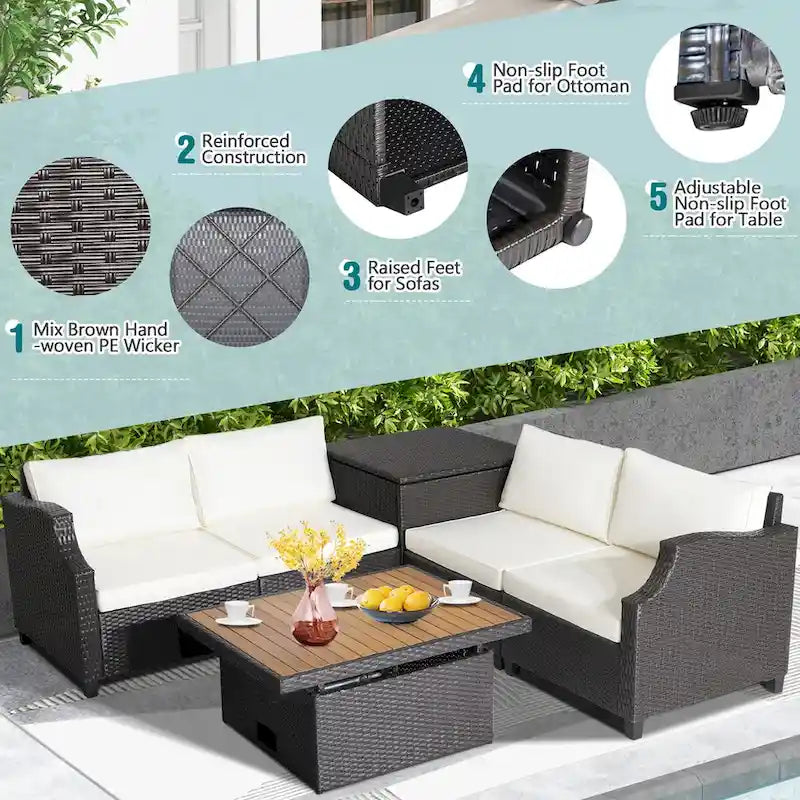 Ensemble de 7 meubles de conversation en résine tressée PE rembourrée pour patio extérieur Costway - 35 x 27 x 15 (L x l x H)