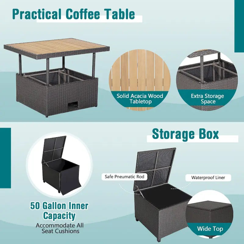 Ensemble de 7 meubles de conversation en résine tressée PE rembourrée pour patio extérieur Costway - 35 x 27 x 15 (L x l x H)