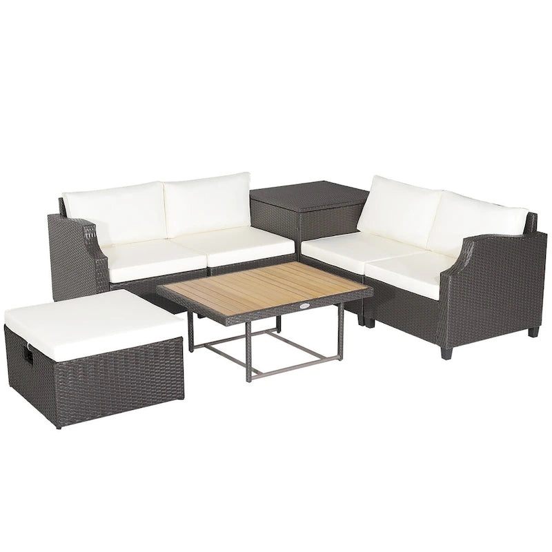 Ensemble de 7 meubles de conversation en résine tressée PE rembourrée pour patio extérieur Costway - 35 x 27 x 15 (L x l x H)