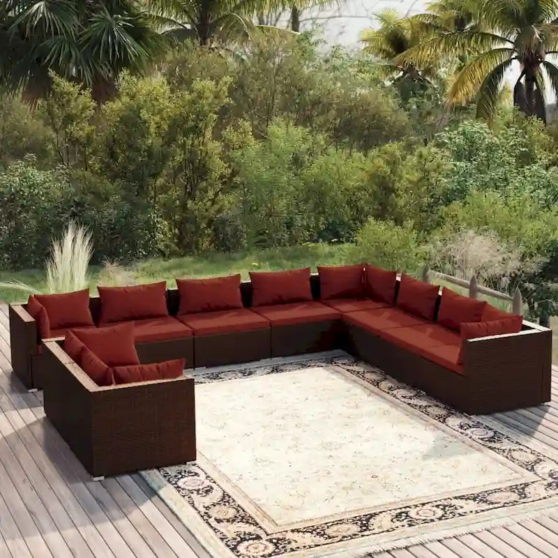 Ensemble de salon de jardin vidaXL avec coussins, en rotin synthétique marron - 70 x 70 x 61 cm