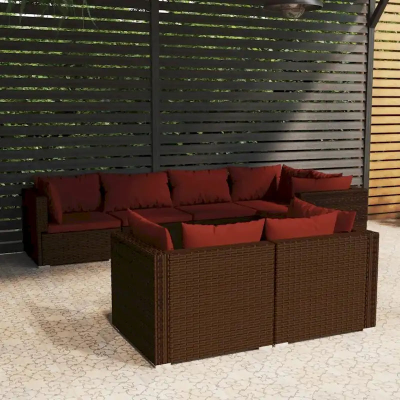 Ensemble de salon de jardin vidaXL avec coussins, en rotin synthétique marron - 70 x 70 x 61 cm