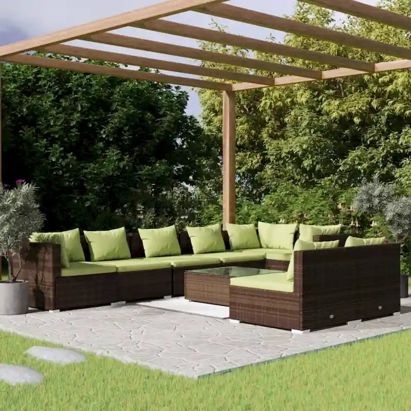 Ensemble de salon de jardin vidaXL avec coussins, en rotin synthétique marron - 70 x 70 x 61 cm