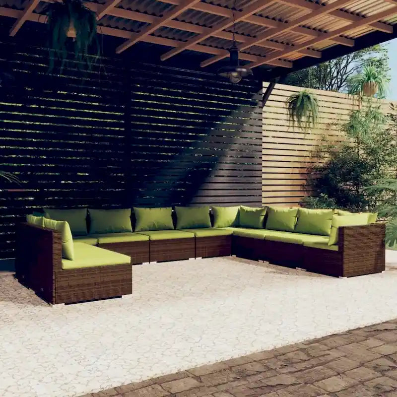 Ensemble de salon de jardin vidaXL avec coussins, en rotin synthétique marron - 70 x 70 x 61 cm