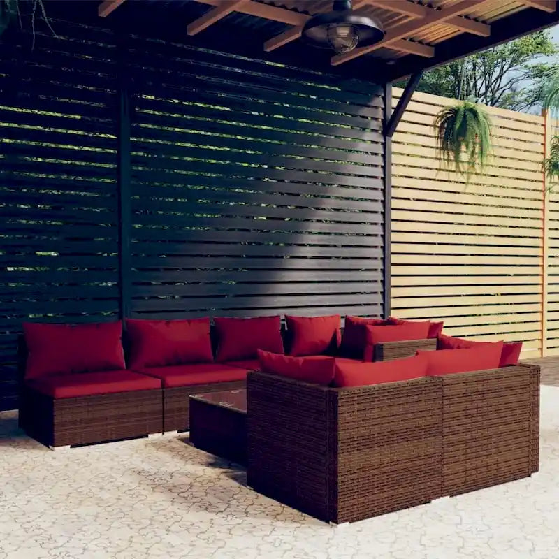 Ensemble de salon de jardin vidaXL avec coussins, en rotin synthétique marron - 70 x 70 x 61 cm