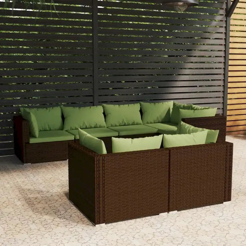 Ensemble de salon de jardin vidaXL avec coussins, en rotin synthétique marron - 70 x 70 x 61 cm
