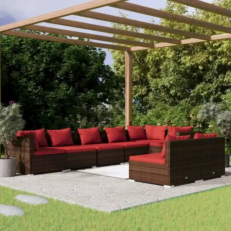 Ensemble de salon de jardin vidaXL avec coussins, en rotin synthétique marron - 70 x 70 x 61 cm