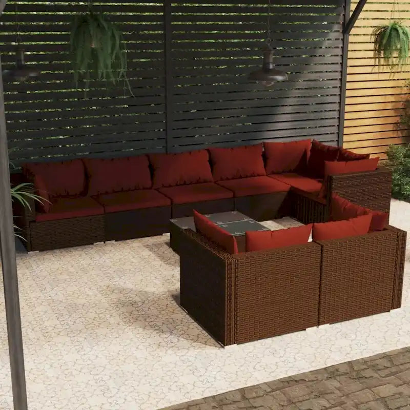 Ensemble de salon de jardin vidaXL avec coussins, en rotin synthétique marron - 70 x 70 x 61 cm