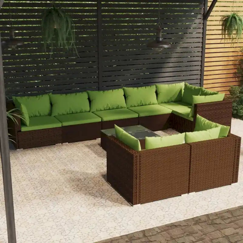 Ensemble de salon de jardin vidaXL avec coussins, en rotin synthétique marron - 70 x 70 x 61 cm