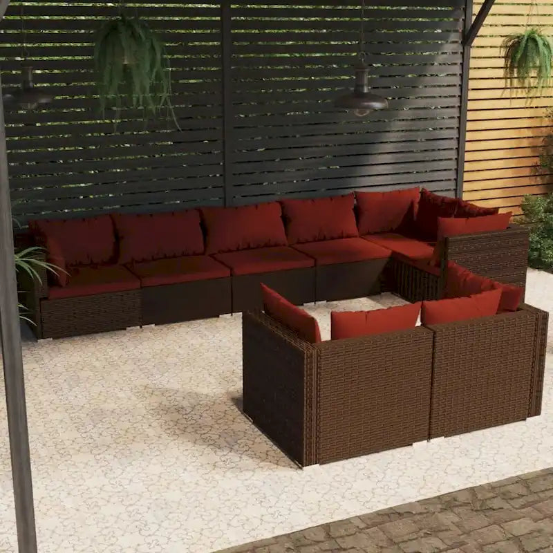 Ensemble de salon de jardin vidaXL avec coussins, en rotin synthétique marron - 70 x 70 x 61 cm