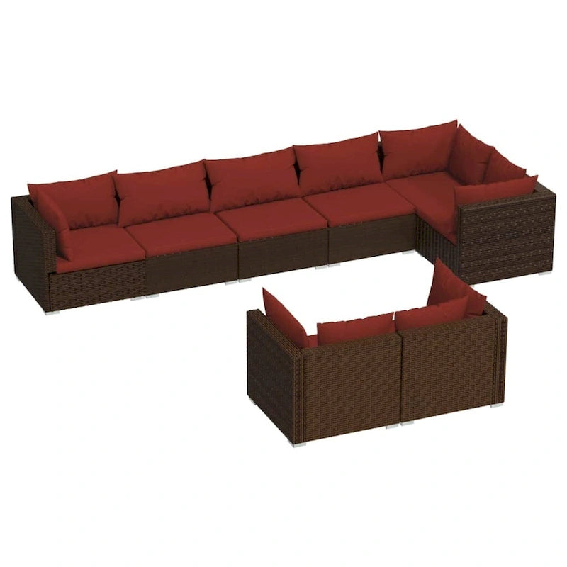 Ensemble de salon de jardin vidaXL avec coussins, en rotin synthétique marron - 70 x 70 x 61 cm
