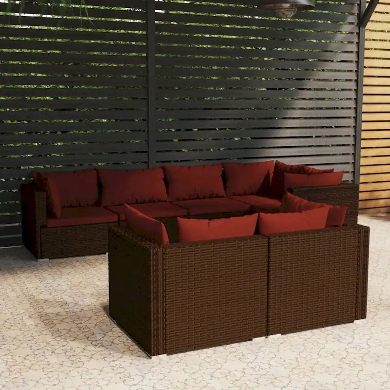 Ensemble de salon de jardin vidaXL avec coussins, en rotin synthétique marron - 70 x 70 x 61 cm