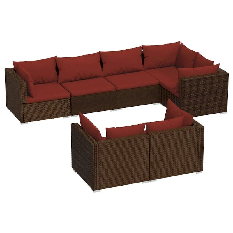 Ensemble de salon de jardin vidaXL avec coussins, en rotin synthétique marron - 70 x 70 x 61 cm