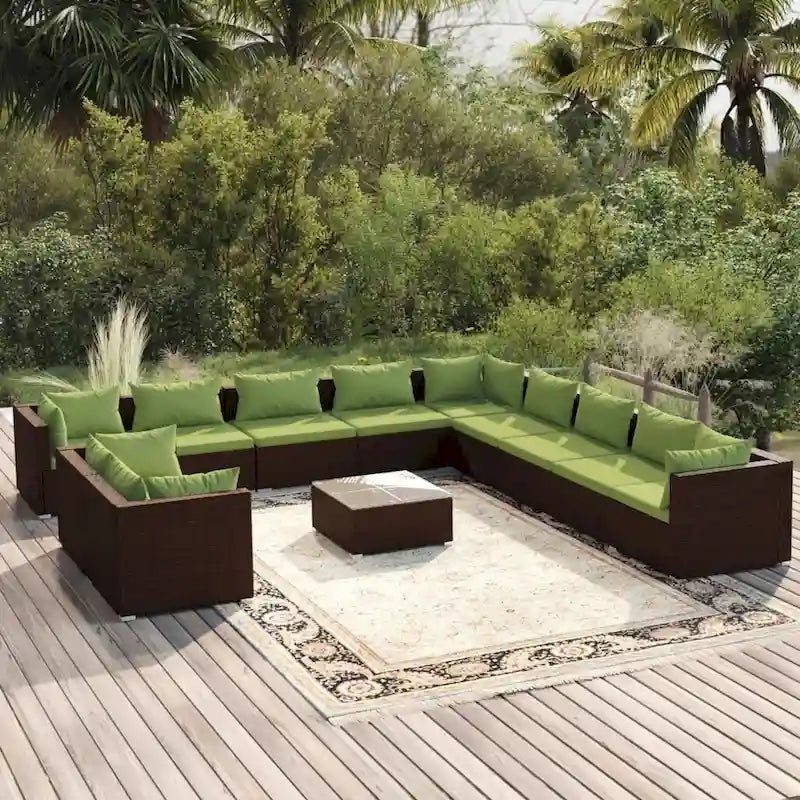 Ensemble de salon de jardin vidaXL avec coussins, en rotin synthétique marron - 70 x 70 x 61 cm