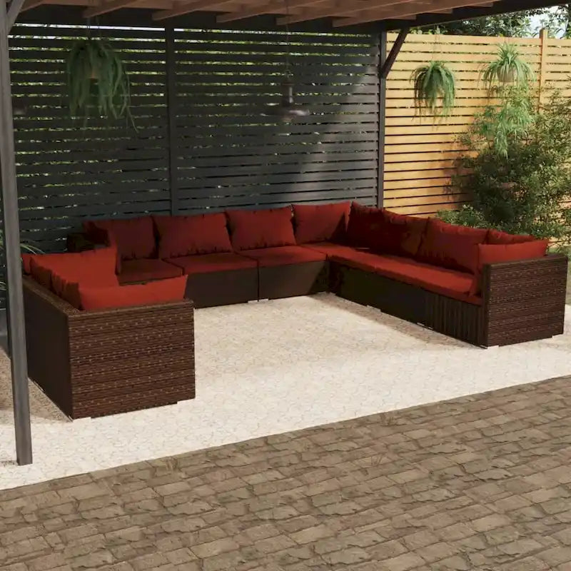 Ensemble de salon de jardin vidaXL avec coussins, en rotin synthétique marron - 70 x 70 x 61 cm