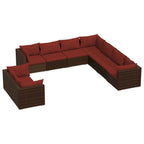 Ensemble de salon de jardin vidaXL avec coussins, en rotin synthétique marron - 70 x 70 x 61 cm