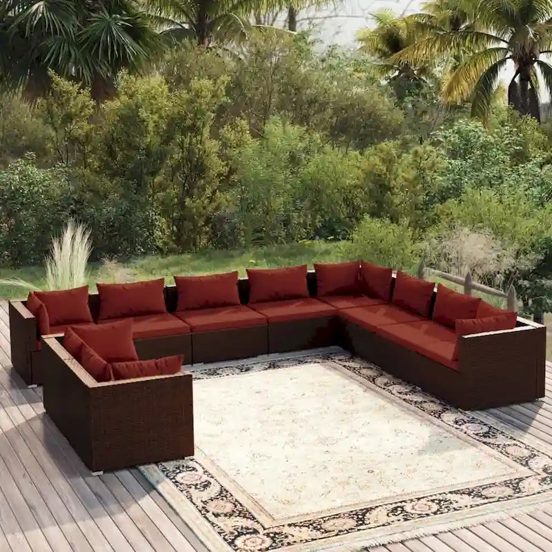 Ensemble de salon de jardin vidaXL avec coussins, en rotin synthétique marron - 70 x 70 x 61 cm