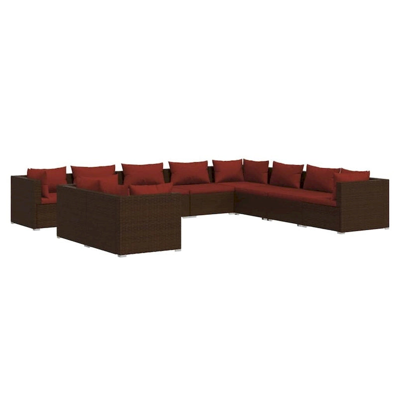 Ensemble de salon de jardin vidaXL avec coussins, en rotin synthétique marron - 70 x 70 x 61 cm