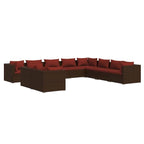 Ensemble de salon de jardin vidaXL avec coussins, en rotin synthétique marron - 70 x 70 x 61 cm