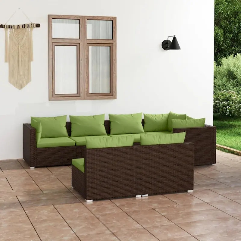 Ensemble de salon de jardin vidaXL avec coussins, en rotin synthétique marron - 70 x 70 x 61 cm
