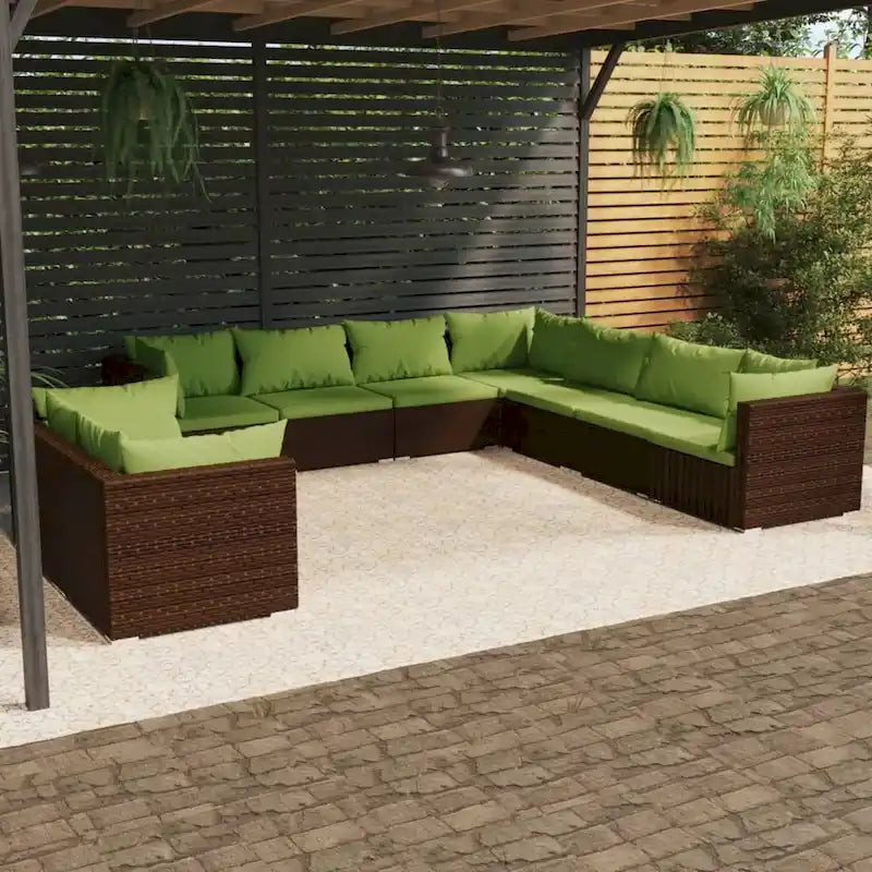 Ensemble de salon de jardin vidaXL avec coussins, en rotin synthétique marron - 70 x 70 x 61 cm