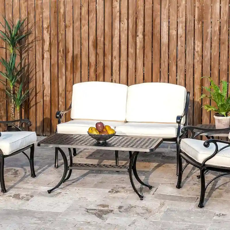 Ensemble de canapé d'angle de patio Elm Plus 2 pièces en aluminium moulé avec coussins beiges