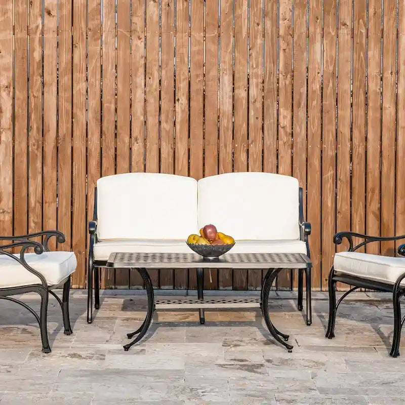 Ensemble de canapé d'angle de patio Elm Plus 2 pièces en aluminium moulé avec coussins beiges