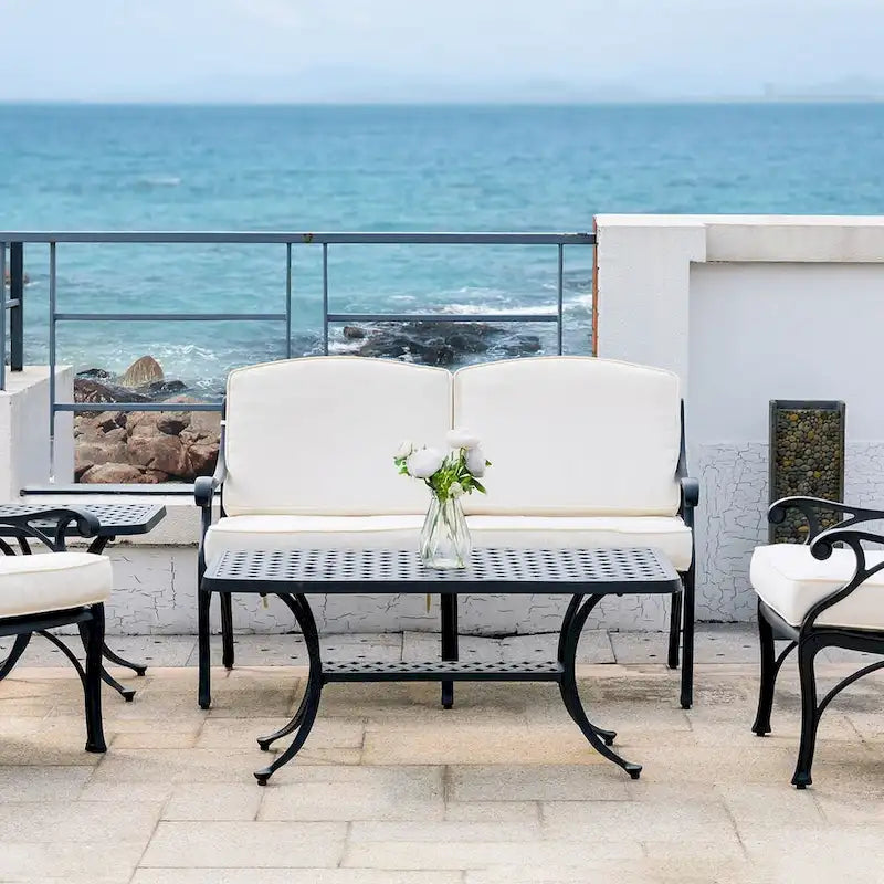 Ensemble de canapé d'angle de patio Elm Plus 2 pièces en aluminium moulé avec coussins beiges