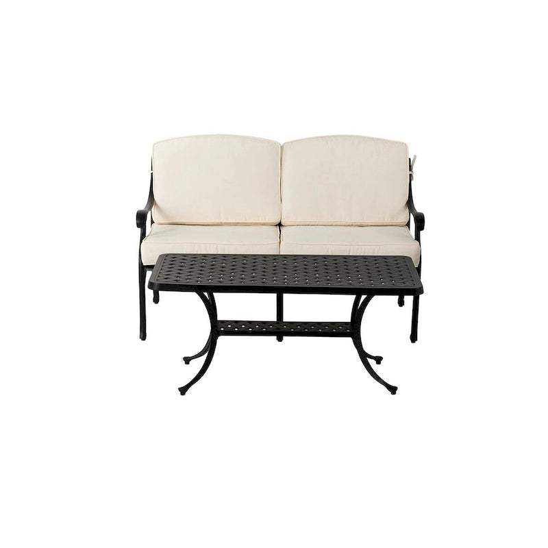 Ensemble de canapé d'angle de patio Elm Plus 2 pièces en aluminium moulé avec coussins beiges