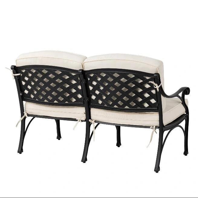 Ensemble de canapé d'angle de patio Elm Plus 2 pièces en aluminium moulé avec coussins beiges