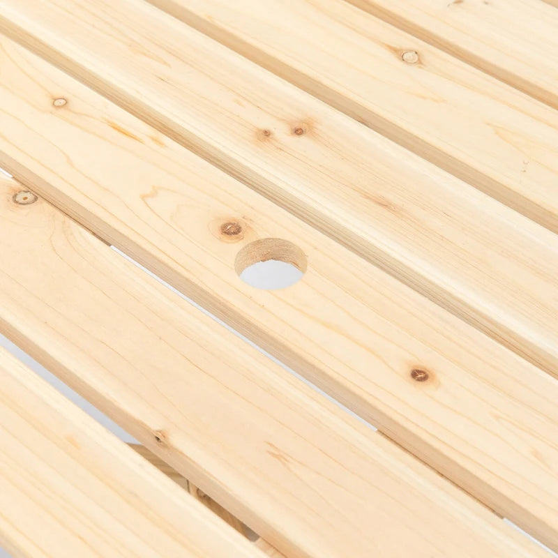 Table de pique-nique ronde d'extérieur en bois avec bancs intégrés