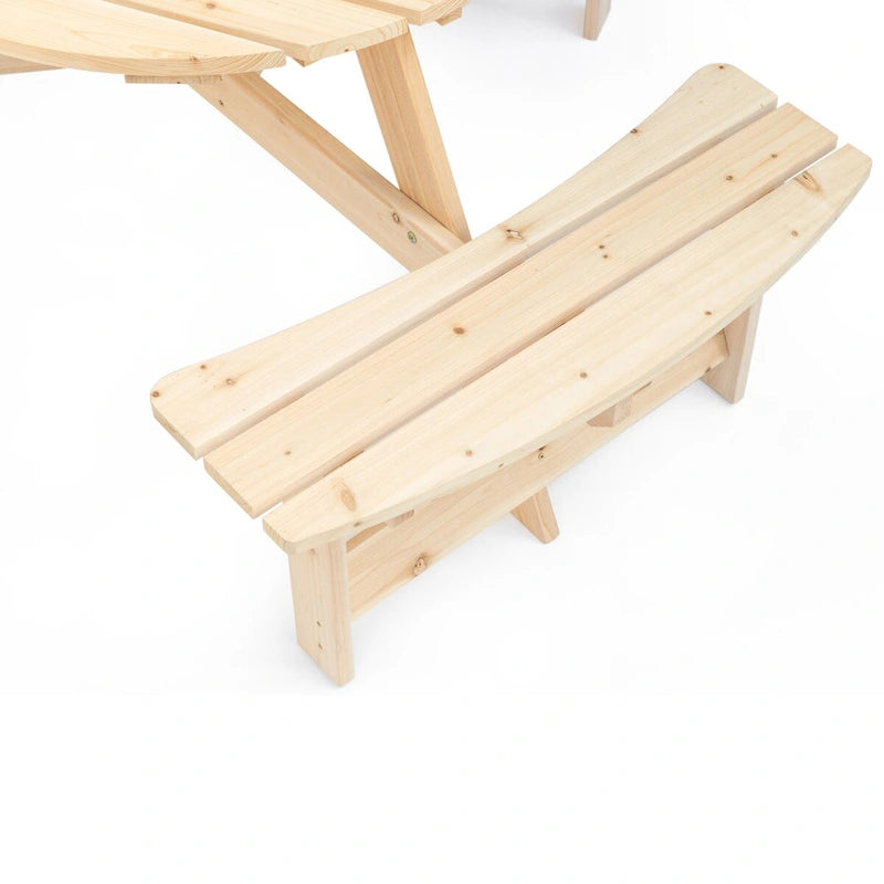 Table de pique-nique ronde d'extérieur en bois avec bancs intégrés