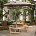 Table de pique-nique ronde d'extérieur en bois avec bancs intégrés