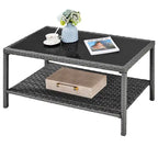 Yaheetech Wicker 2-Layer Patio Rattan Table with Tempered Glass Top