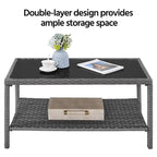 Table de patio Yaheetech en rotin tressé à 2 niveaux avec plateau en verre trempé