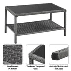 Table de patio Yaheetech en rotin tressé à 2 niveaux avec plateau en verre trempé