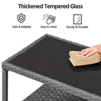 Table de patio Yaheetech en rotin tressé à 2 niveaux avec plateau en verre trempé