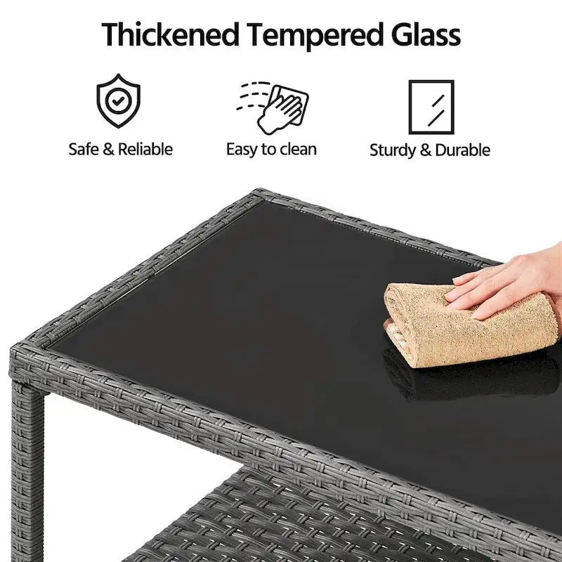 Table de patio Yaheetech en rotin tressé à 2 niveaux avec plateau en verre trempé