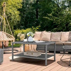 Table de patio Yaheetech en rotin tressé à 2 niveaux avec plateau en verre trempé