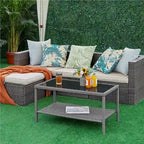 Table de patio Yaheetech en rotin tressé à 2 niveaux avec plateau en verre trempé