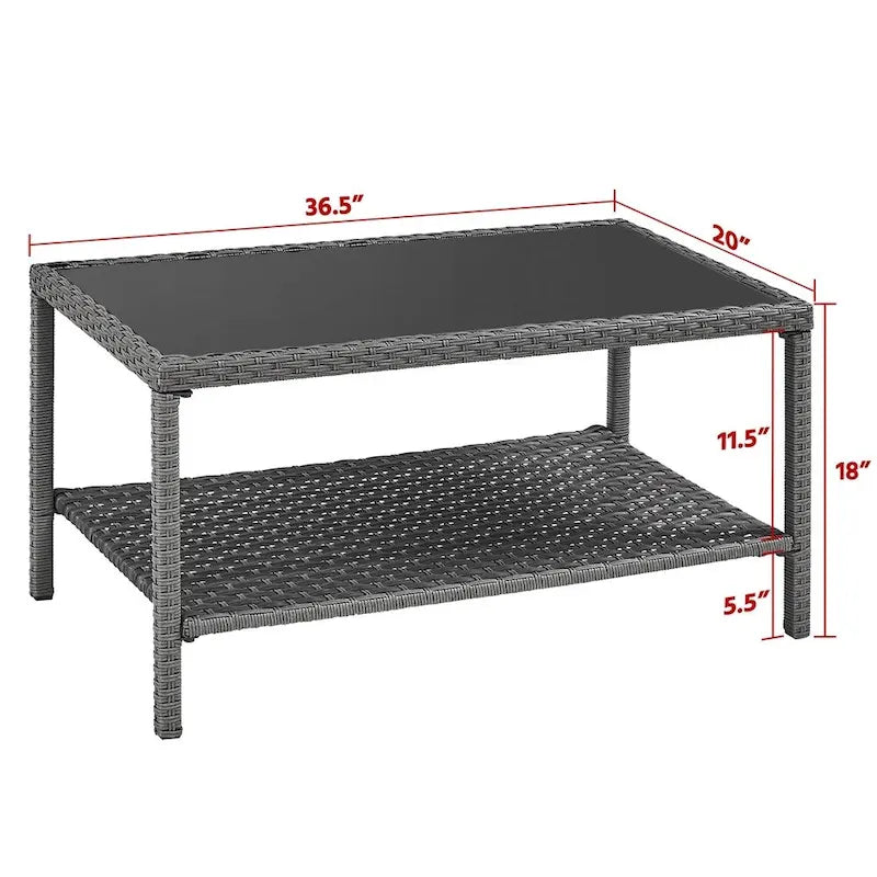 Table de patio Yaheetech en rotin tressé à 2 niveaux avec plateau en verre trempé