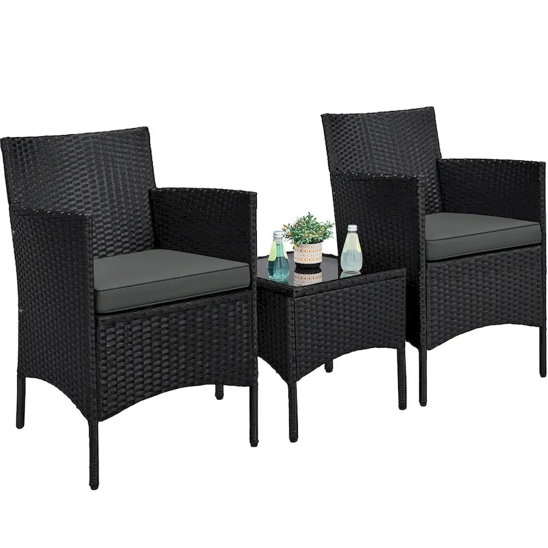 Ensemble bistro 3 pièces Yaheetech avec chaises et table en rotin tressé pour véranda
