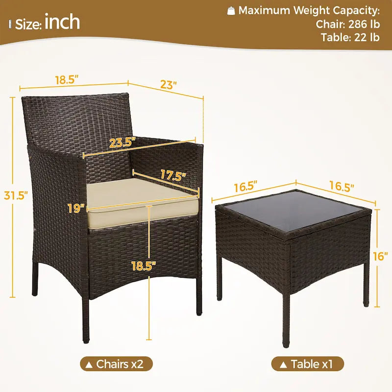 Ensemble bistro 3 pièces Yaheetech avec chaises et table en rotin tressé pour véranda