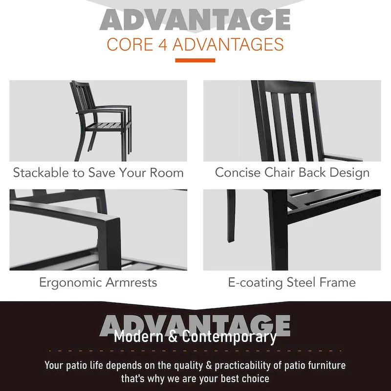 Ensemble de salle à manger de patio 7 pièces MAISON ARTS en faux bois/acier avec 6 chaises empilables