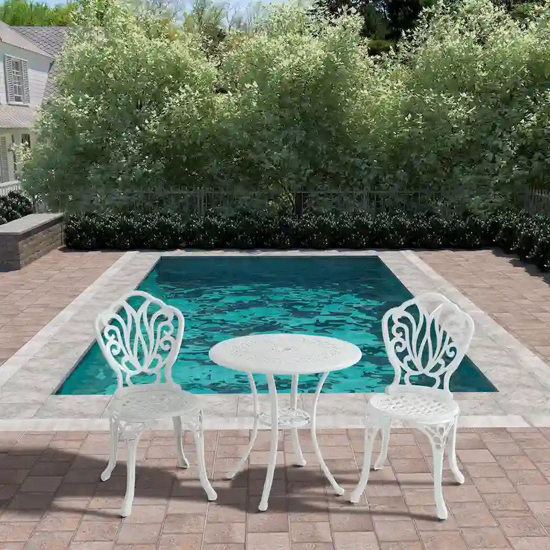 Ensemble table et chaises de bistro en aluminium moulé (3 pièces)
